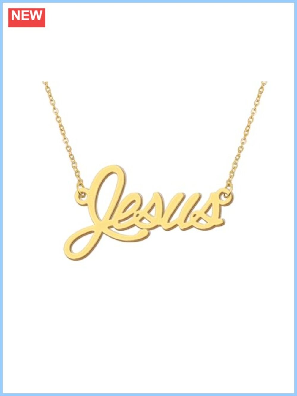Personalized Jesus Nameplate Pendant Necklace 18k Gold Plated Stainless Steel
